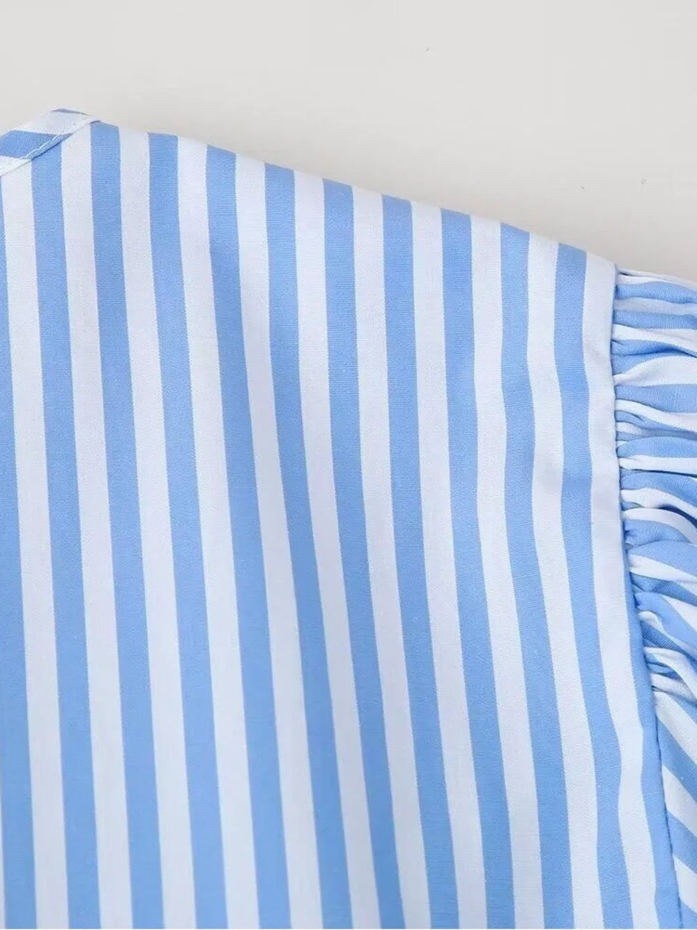 Zara Light Blue and White Striped Tie-Front Blouse